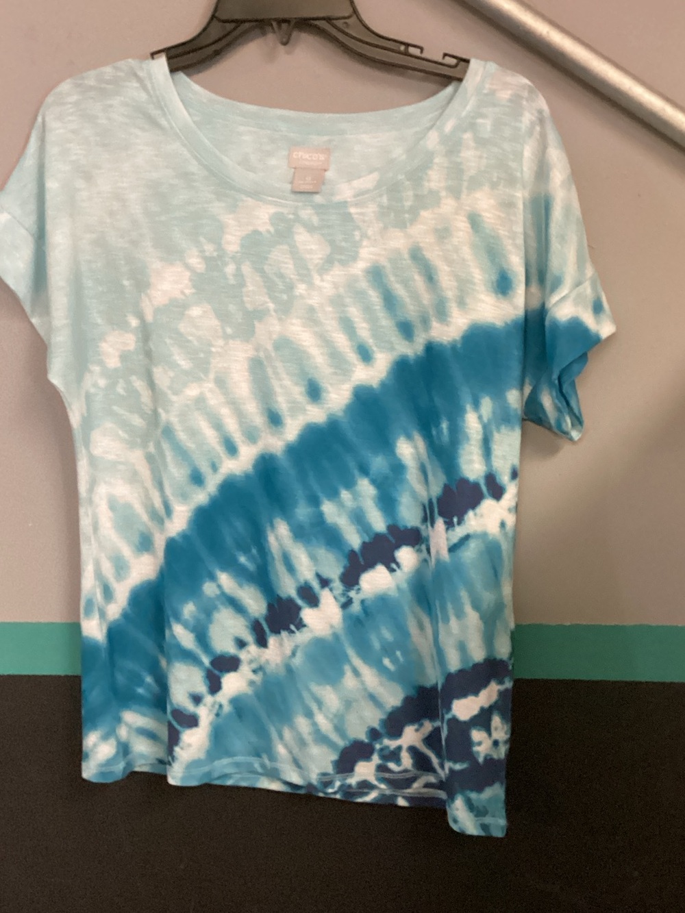 Chico's Blue & White Tie-Dye Short Sleeve Tee